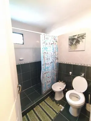 a bathroom with a toilet and a shower at Departamento de los Cuadros in Villa Carlos Paz