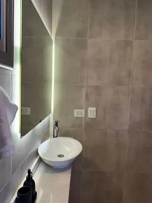 a bathroom with a sink and a mirror at Loft en Villa belgrano in Cordoba