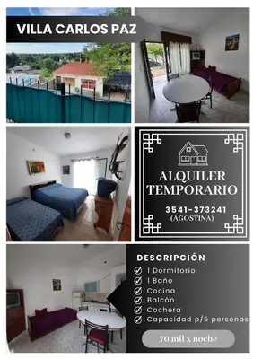 a collage of pictures of a room with a bed and a table at Marisa departamento temporario in Villa Carlos Paz
