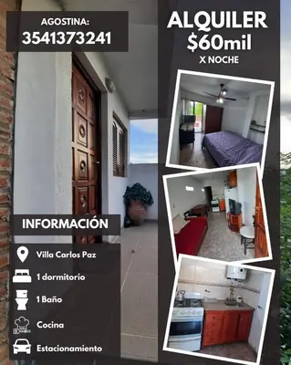 a collage of four pictures of a room at Marisa depto temporario in Villa Carlos Paz