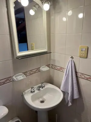 a bathroom with a sink and a mirror at Siempre verde in El Rincón