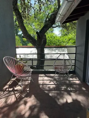 two chairs sitting on a porch with a tree at Siempre verde in El Rincón