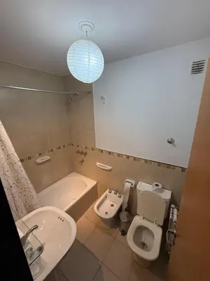 a bathroom with a toilet and a sink and a tub at Thays Apartment in Cordoba
