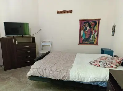 a bedroom with a bed and a flat screen tv at Urquiza 1 in Pilar