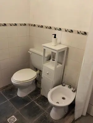 a white bathroom with a toilet and a sink at Casita Santa Elena N3 in Trapiche