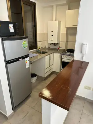 a kitchen with a refrigerator and a counter in it at Departamento Duarte Quiros 274 in Cordoba