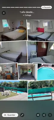 a collage of photos of a bedroom and a pool at La estrella Anisacate in Villa Anizacate