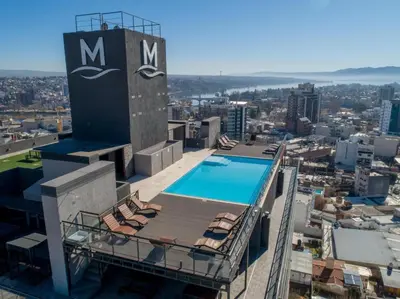 a view from the rooftop of a building with a swimming pool at depto con la mejor vista 360 de vcp y pileta climatizada in Villa Carlos Paz