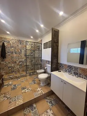 a bathroom with a toilet and a sink and a mirror at Apartment in the historic center in Cordoba