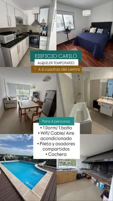 a collage of four pictures of a kitchen and a house at Depto Carillo 4p in Villa Carlos Paz