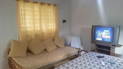 a living room with a couch and a tv at Departamentos Paz Serrana in Villa Cura Brochero