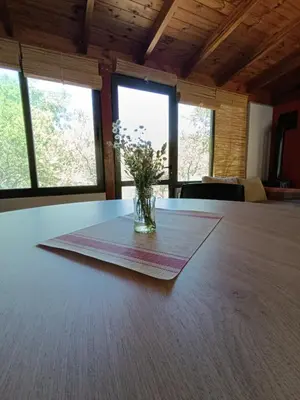 a vase of flowers sitting on a table at Loft de Montaña y Playa VenTeVeo in Atos Pampa