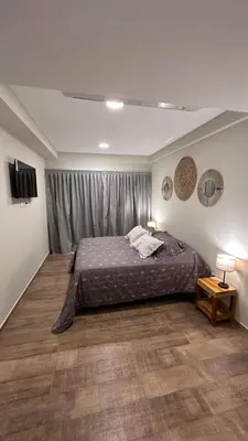 a bedroom with a bed and a television in it at Guarida Güemes Suite in Cordoba
