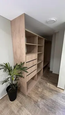 a large wooden cabinet in a room with a potted plant at Guarida Güemes Suite in Cordoba