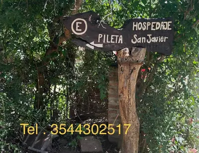 a street sign on a tree with a sign at Hospedaje San Javier in San Javier