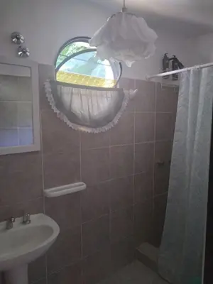 a bathroom with a shower and a sink and a window at El Rincón Bucólico in Cordoba