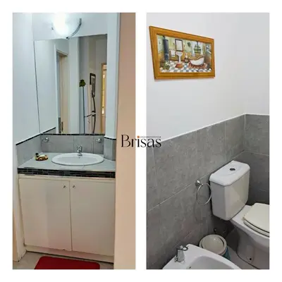 two pictures of a bathroom with a sink and a toilet at Brisas Departamento Boutique in Villa Carlos Paz