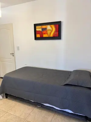 a bed in a bedroom with a picture on the wall at Amelia 2-1 in Villa Carlos Paz