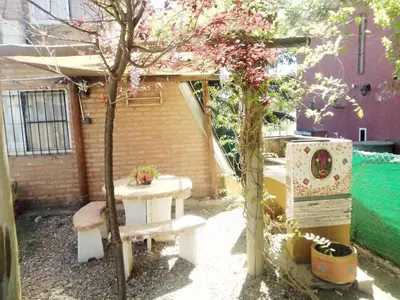 a small garden with a table and a tree at Cabañas Terra Natura in Bialet Massé