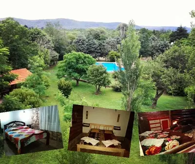 a collage of photos of a bedroom and a house at Hotel y Cabañas Green Park in Nono