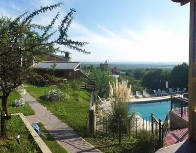 a view of a swimming pool from a house at Balcon de los Molles in Santa Rosa de Calamuchita