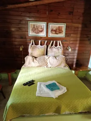 a bedroom with a bed with a green comforter at Cabatanti in Tanti