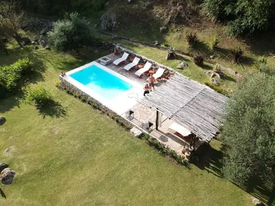 an aerial view of a house with a swimming pool at La Hondonada in San Javier