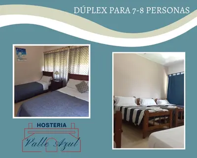 two pictures of a hotel room with two beds at Hosteria Valle Azul in Villa del Dique