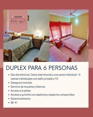 a flyer for a hotel room with two beds at Hosteria Valle Azul in Villa del Dique