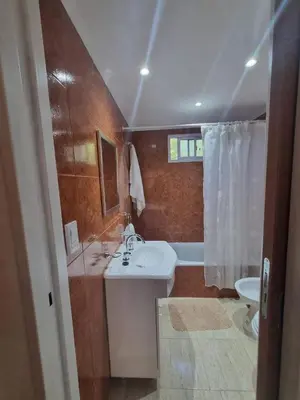 a bathroom with a sink and a toilet and a shower at Cabañas Cuncumen in Los Reartes