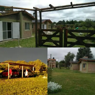 a collage of photos with a house and a fence at Cabañas Campo Huasi in Santa Rosa de Calamuchita