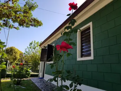 a house with a red rose on the side of it at Residencia Jose Maria in Santa Rosa de Calamuchita