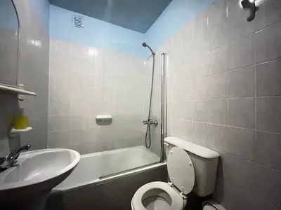 a bathroom with a toilet and a sink and a shower at Apartamento Pueyrredón in Cordoba