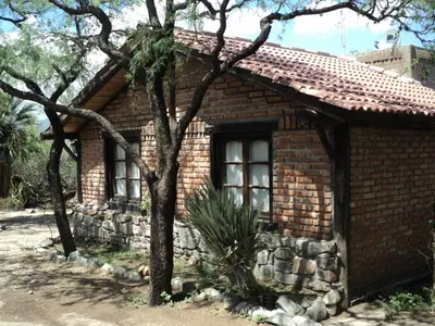 a brick house with a tree in front of it at Cabanas en el Jardin Nativo in San Francisco del Monte de Oro