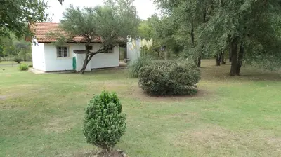 a small house in a yard with two bushes at Entre Sierras in Villa General Belgrano