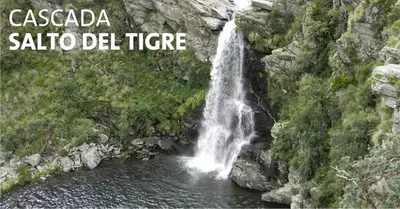 a waterfall on a mountain with the words casablanca salto del fibre at Merlo 1 in Merlo
