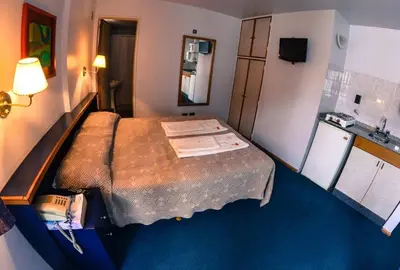 a small room with a bed and a sink at Apart Hotel Magali in Cordoba