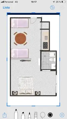 a floor plan of a kitchen with a refrigerator at Cordoba Inn Apart Hotel in Cordoba