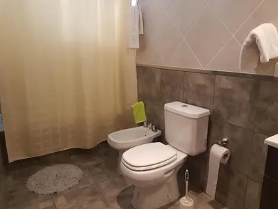 a bathroom with a white toilet and a sink at LOS ANDES Departamentos in Villa Carlos Paz