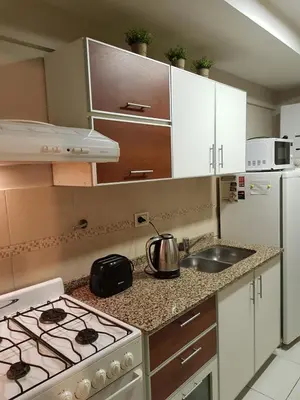 a small kitchen with a stove and a sink at Juventus in Cordoba