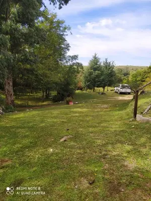 a field of grass with a car parked in the background at Aike Cabañas de Montaña in San Clemente