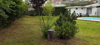 a garden with a tree stump in the yard at Chalet Carlos Paz in Villa Carlos Paz