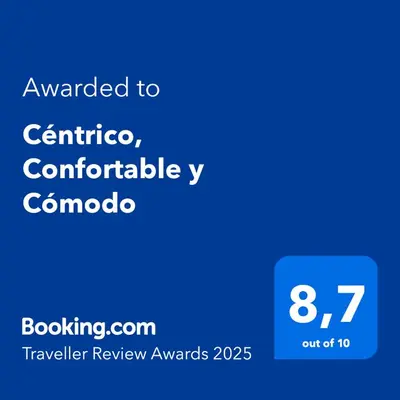 a blue calculator with the text awarded to centricarios comfortable corona at Céntrico, Confortable y Cómodo in Cordoba