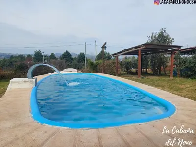 a plunge pool with a water fountain at La cabaña del nono in Potrero de Garay