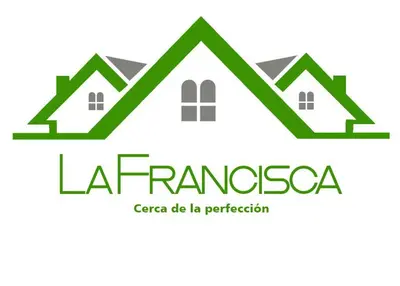 a logo for a real estate company with three houses at La Francisca in Almafuerte
