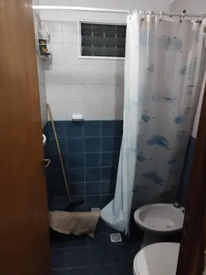 a bathroom with a shower with a toilet and a sink at Los 5 de Brochero in Mina Clavero