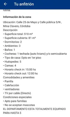 a screenshot of a cell phone screenshot of a cell phone list at Casa de Vero in Mina Clavero