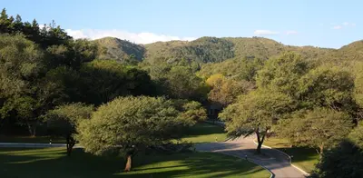 a winding road in a park with trees and mountains at Howard Johnson Hotel & Spa Villa General Belgrano in Villa General Belgrano