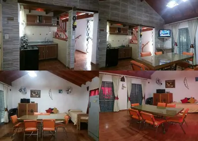 three pictures of a living room and a dining room at Malvina in Villa Icho Cruz