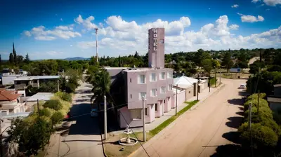 an aerial view of a town with a building at Hotel Bialet Massé in Bialet Massé
